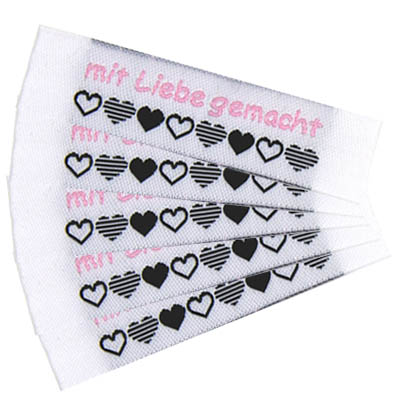 Textiletiketten "mit Liebe gemacht"