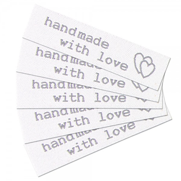 10 des textiles étiquettes 1,5 x 6 cm handmade tissu label Blanc