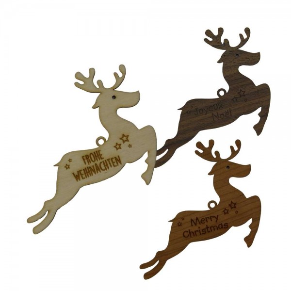 Etiquette en bois "Joyeux Noël" motif renne