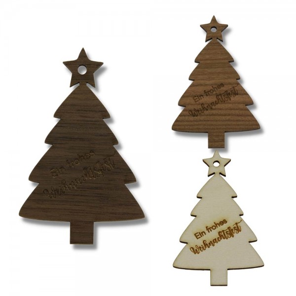 Etiquette en bois "Joyeux Noël" motif sapin de Nöel