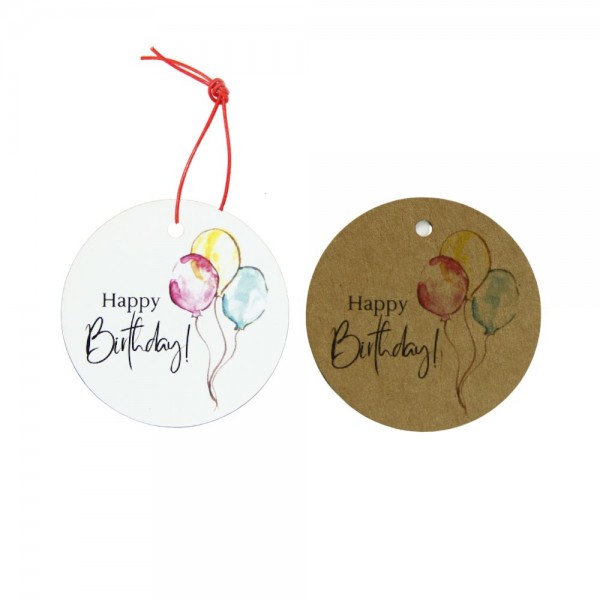 Kartonanhänger mit Design Luftballon und Text "Happy Birthday!"